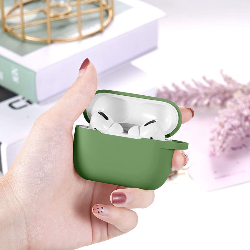 Lerobo Compatible with AirPods Pro 2 Case,Shockproof Washable Silicone Cover for Airpods Pro Supports Wireless Charging with Carabiner Front LED Visible,Olive Green - Image 2